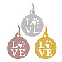 304 Stainless Steel Pendants, Flat Round with Word Love