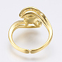 Componentes del anillo de dedo de cobre amarillo, con circonita, por medio perforó perlas, sin plomo, cadmio, níquel, tamaño de 7