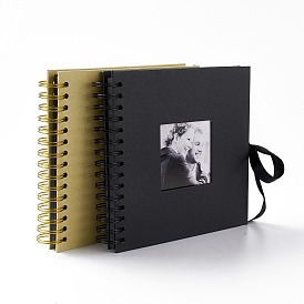 8 livre de mémoire de scrapbooking d'album photo de bricolage de carton de pouce, 60 pages noires album photo collé à la main, avec fenêtre et ruban