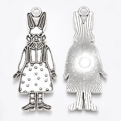 Tibetan Style Alloy Bunny Pendant Enamel Settings, Cadmium Free & Lead Free, Rabbit with Dress