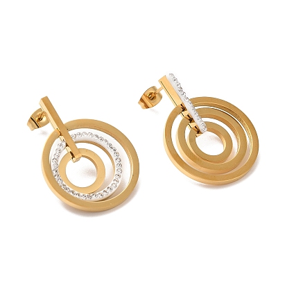 Rhinestone Multi-Ring Dangle Stud Earrings, 304 Stainless Steel Jewelry for Women