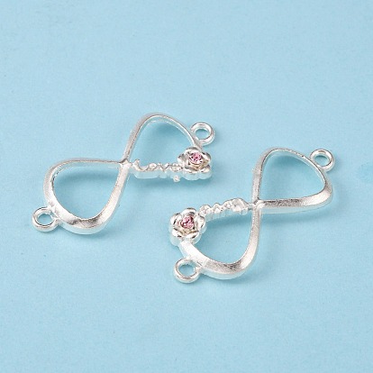 Alloy Links/Connectors, Cadmium Free & Lead Free, with Grade A Rhinestone, Bowknot/Infinity, Silver Color Plated, 15x35x4mm, hole: 2mm