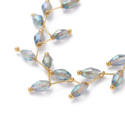 Colliers en perles de verre ovales à facettes galvanisées, avec goupilles en laiton, rallonge de chaîne et fermoirs à pince de homard