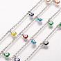 304 Stainless Steel Charm Anklets, with Enamel Charms, Evil Eye, Platinum