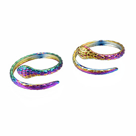 Anneaux de manchette serpent, anneaux ouverts texturés, couleur arc-en-ciel 304 bagues en acier inoxydable pour femmes