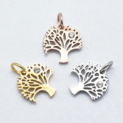 316 Surgical Stainless Steel Pendants, with Cubic Zirconia, Tree