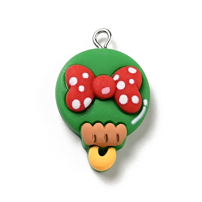 Christmas Opaque Resin Pendants, with Platinum Tone Iron Loops, Lollipop with Bowknot Charm