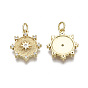 Brass Micro Pave Clear Cubic Zirconia Pendants, with Jump Ring, Nickel Free, Real 18K Gold Plated, Flower