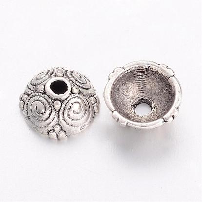 Alloy Bead Caps, Lead Free and Cadmium Free, Antique Silver Color, about 8mm long, 8mm wide, 4.5mm thick, hole: 2mm