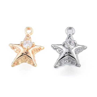 Brass Pave Clear Cubic Zirconia Charms, Cadmium Free & Nickel Free & Lead Free, Star