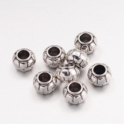 Alloy European Beads, Tibetan Style, Lead Free and Cadmium Free, Golden, Rondelle, about 11.5mm long, 8.5mm wide, hole: 5mm