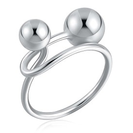 925 Sterling Silver Double Balls Cuff Ring for Women