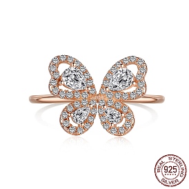 925 Sterling Silver Butterfly Finger Rings with Cubic Zirconia