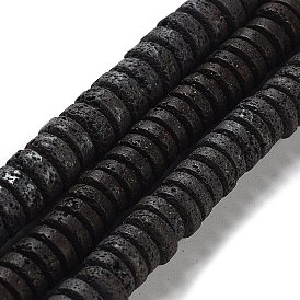 Natural Lava Rock Beads Strands, Frosted, Heishi Beads, Disc
