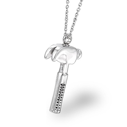 Hammer Urn Ashes Pendant Necklace, 316L Stainless Steel Memorial Jewelry for Men Women