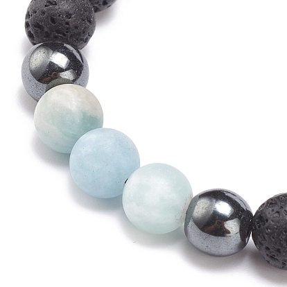 Bracelet de perles rondes tressées en pierres précieuses mélangées naturelles, pierre de lave et hématite synthétique, bijoux de pierres précieuses d'huile essentielle pour les femmes
