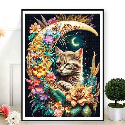 Kit de pintura de diamante diy gato flor color ab, Incluye bolsa de pedrería de resina., bolígrafo adhesivo de diamante, plato de bandeja y arcilla de cola