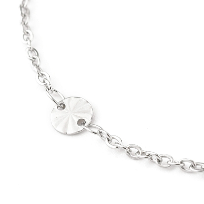 304 Stainless Steel Cable Chain Anklets, with Textured Flat Round Links and Lobster Claw Clasps