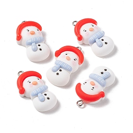 Christmas Theme Opaque Resin Pendants, with Platinum Tone Iron Findings, Snowman