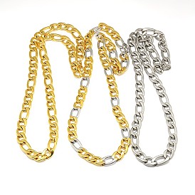 Fashionable 304 Stainless Steel Figaro Chain Necklaces for Men, with Lobster Claw Clasps, 24.02 inch (610mm)x12mm