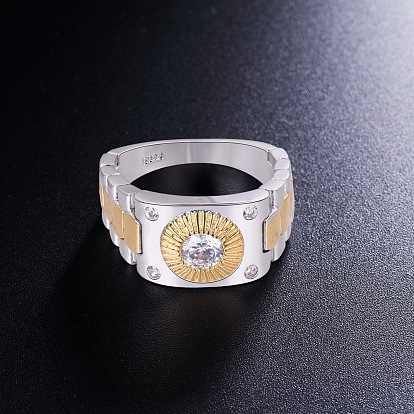 Anillo de dedo de plata de ley shegrace 925, con cadena de reloj y real 18k chapado en oro redondo con circonita cúbica aaa