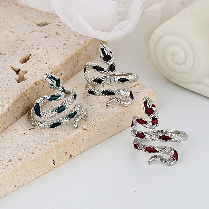 Snake Brass Finger Rings, with Enamel, Bohemia Style Rings for Women