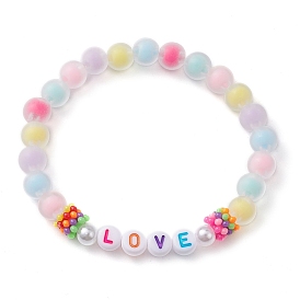 Candy Color Acrylic Beaded Stretch Bracelets, Word Love