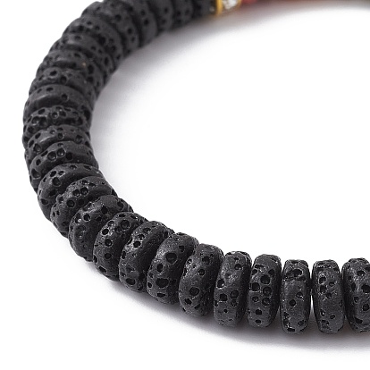Dyed Natural Lava Rock Disc Beaded Stretch Bracelets for Women