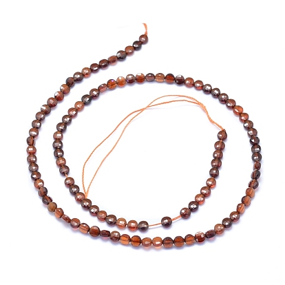 Natural Orange Garnet Beads Strands, Faceted, Flat Round