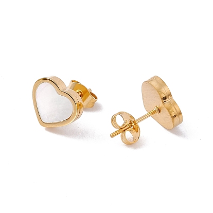 Boucles d'oreilles et pendentif en forme de cœur en coquillage naturel, 304 ensemble de bijoux en acier inoxydable pour femmes