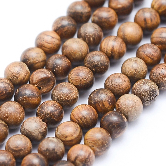 Brins de perles en bois de padouk africain naturel, non teint, ronde