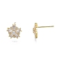 Clear Cubic Zirconia Snowflake Stud Earrings with Glass, Brass Jewelry for Women, Nickel Free