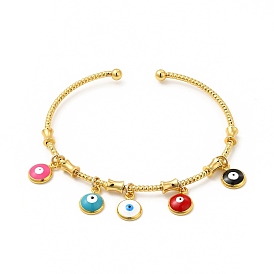 Colorful Enamel Evil Eye Charms Cuff Bangle, Real 18K Gold Plated Brass Jewelry for Women, Cadmium Free & Lead Free