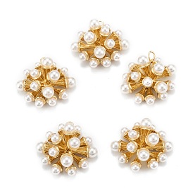 Brass Pendants, with Acrylic Imitation Pearl Beads, Long-Lasting Plated, Flower