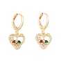 Colorful Cubic Zirconia Heart Dangle Leverback Earrings, Brass Jewelry for Women, Cadmium Free & Nickel Free & Lead Free
