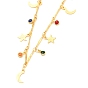 Brass Enamel Pendant Necklaces, with Bar Link Chains and Lobster Claw Clasps, Star & Moon & Flower, Golden
