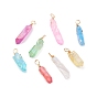 Electroplated Natural Quartz Crystal Pendants, with Golden Brass Findings, Dyed, Nuggets