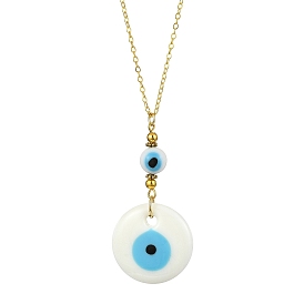 Lampwork Evil Eye Pendant Necklace, with Brass Cable Chains