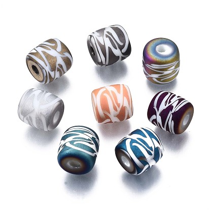 Electroplate Glass Beads, Frosted, Column with Other Pattern