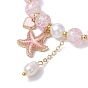2Pcs 2 Color Glass Round Beaded Stretch Bracelets Set, with Alloy Enamel Heart & Starfish Charms