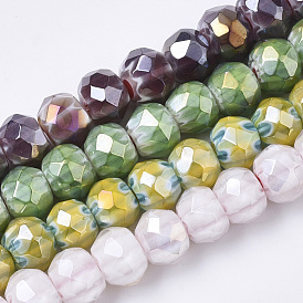 Handmade millefiori lampwork beads strands, граненые, с покрытием AB цвета, рондель