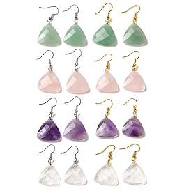 Boucles d'oreilles pendantes triangulaires à facettes avec pierres précieuses naturelles mélangées, Boucles d'oreilles en laiton