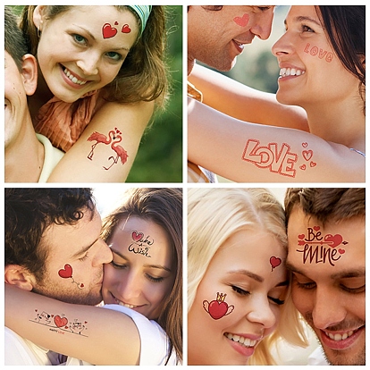 Pegatinas de papel de tatuajes temporales extraíbles a prueba de agua, tema del día de San Valentín