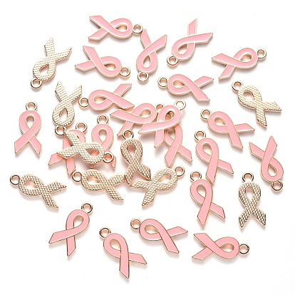 Colgantes de la aleación del esmalte, octubre forma de cinta de concientización rosa sobre el cáncer de mama, chapado en oro de la luz