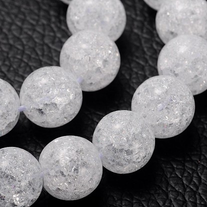 Synthetic Crackle Quartz Beads Strands, Round, Synthetic Crystal, Clear