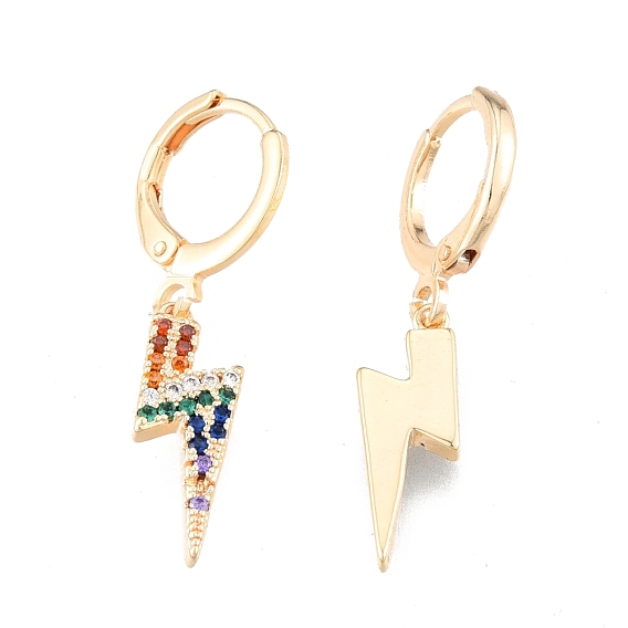 Colorful Cubic Zirconia Lightning Bolt Dangle Leverback Earrings, Brass Jewelry for Women, Cadmium Free & Nickel Free & Lead Free