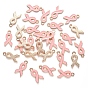 Colgantes de la aleación del esmalte, octubre forma de cinta de concientización rosa sobre el cáncer de mama, chapado en oro de la luz