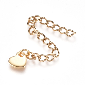 304 Stainless Steel Chain Extender, Curb Chain, with Charms, Heart