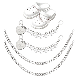 Fingerinspire 4 pcs 2 chaîne de chaussures en fer de style, avec fermoir en alliage & pendentif coeur et perles abs