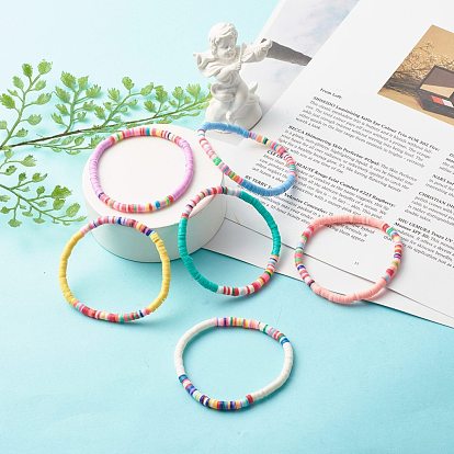 Handmade Polymer Clay Heishi Beads Stretch Bracelet, Surfering Bracelet for Girl Women